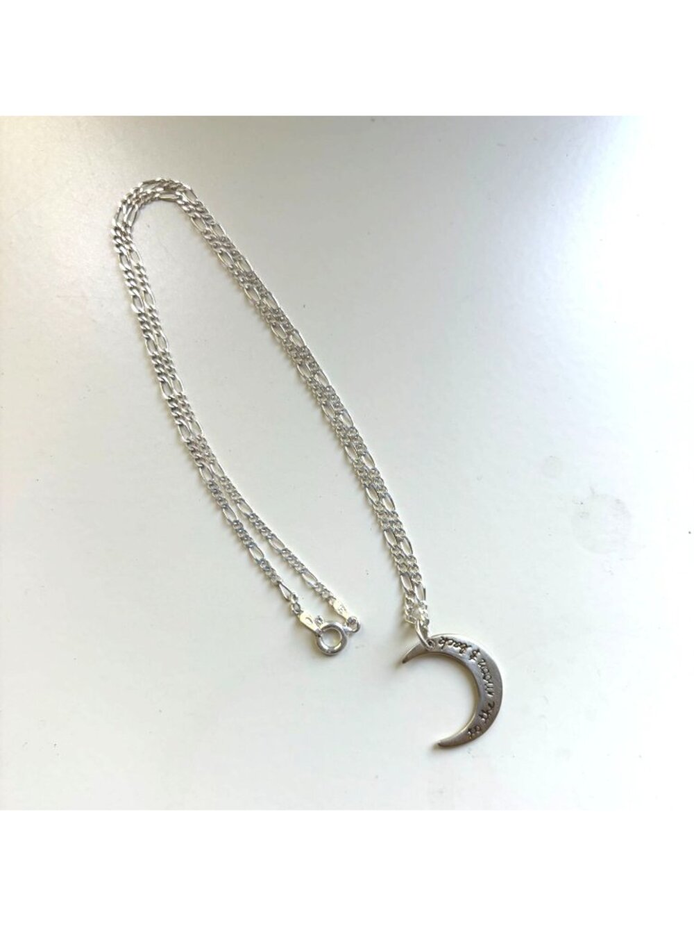 Sterling Silver Crescent Moon Figaro Necklace